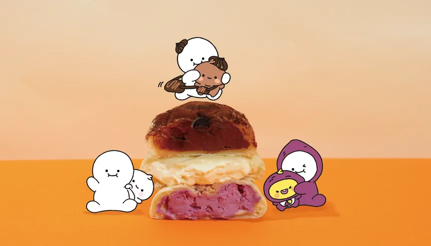귀여운 캐릭터와 함께하는 디저트 제품 홍보 일러스트