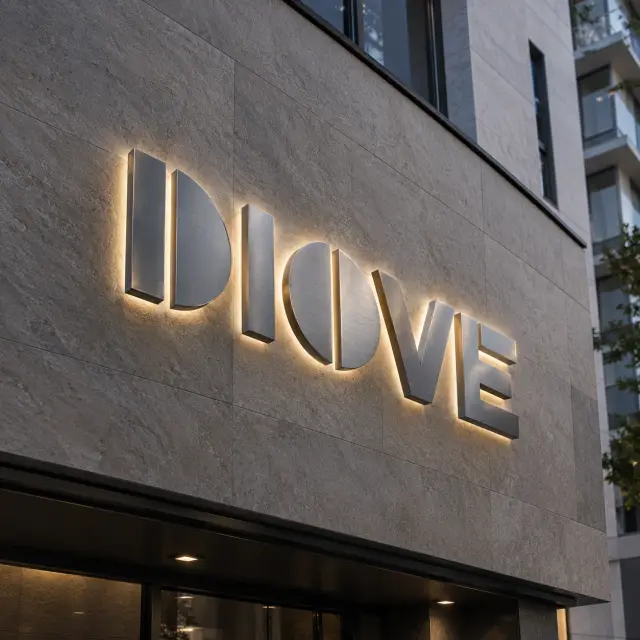 DIOVE 메탈릭 후광 조명 로고 및 브랜드 디자인