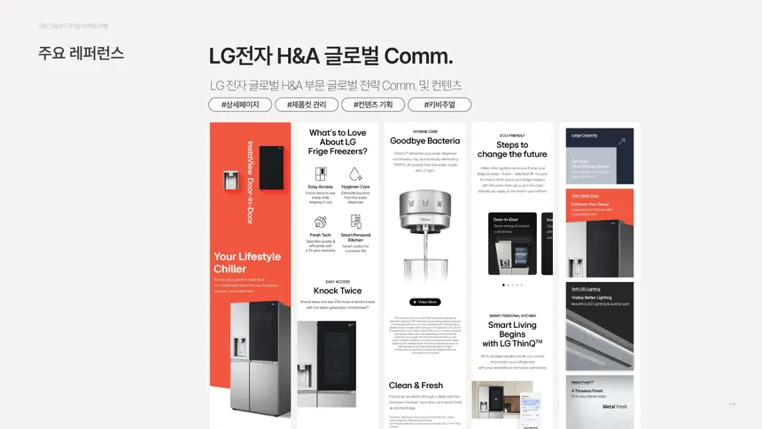 LG전자 H&A 글로벌 냉장고 제품 상세 페이지 및 마케팅 콘텐츠 디자인