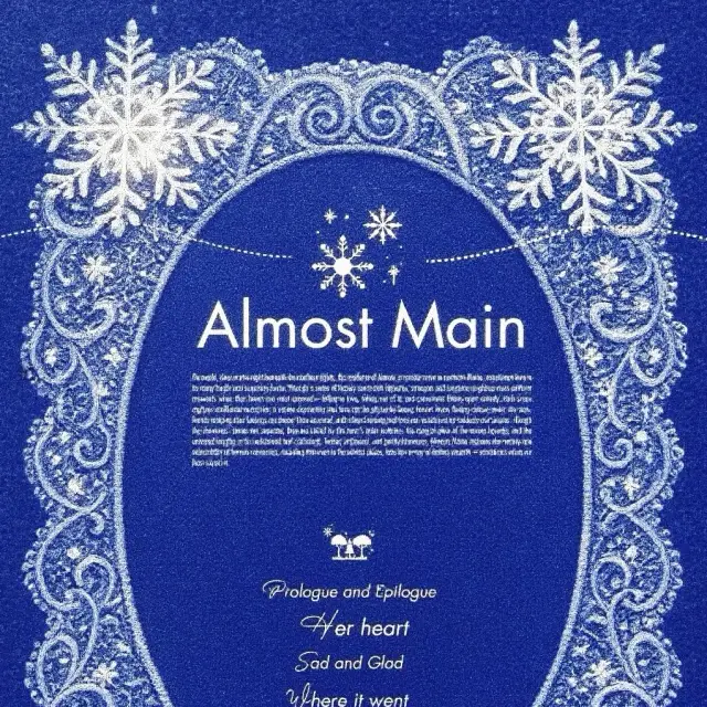 겨울 감성의 'Almost Main' 딥블루 책표지 및 포스터 디자인