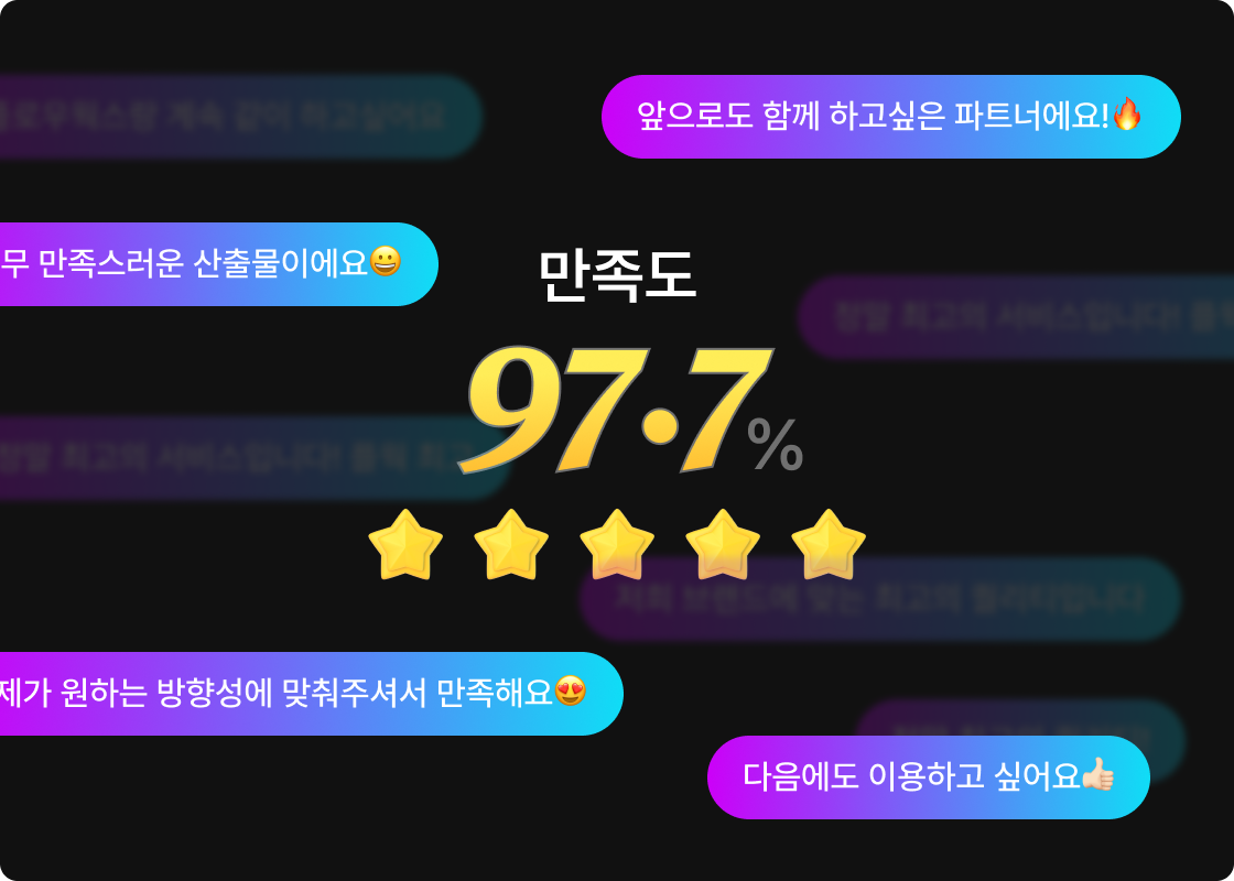 서비스 만족도 97.7% 퀄리티 보장 시스템으로 안심하세요